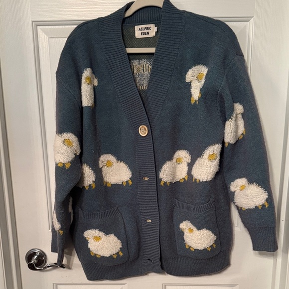 Aelfric Eden Sweaters - Aelfric Eden Blue Cardigan with Sheep Design